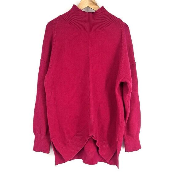 Anthropologie Maeve Sweater Size Large Hot Pink Crystal Tunic Mock Neck Oversize - Picture 1 of 9